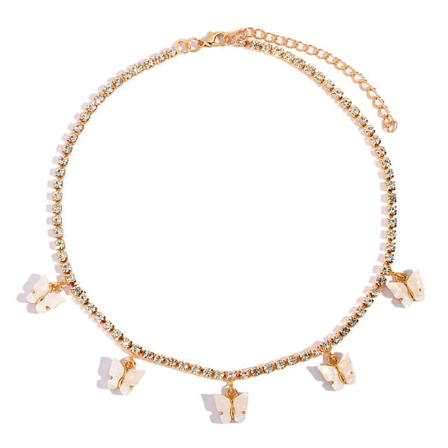 Trendy Cute Iced Out Butterfly Choker Necklaces
