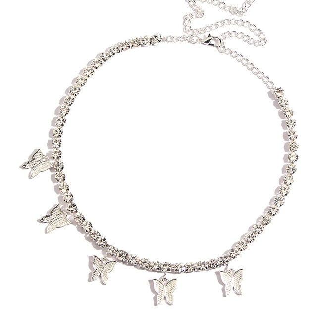 Trendy Cute Iced Out Butterfly Choker Necklaces