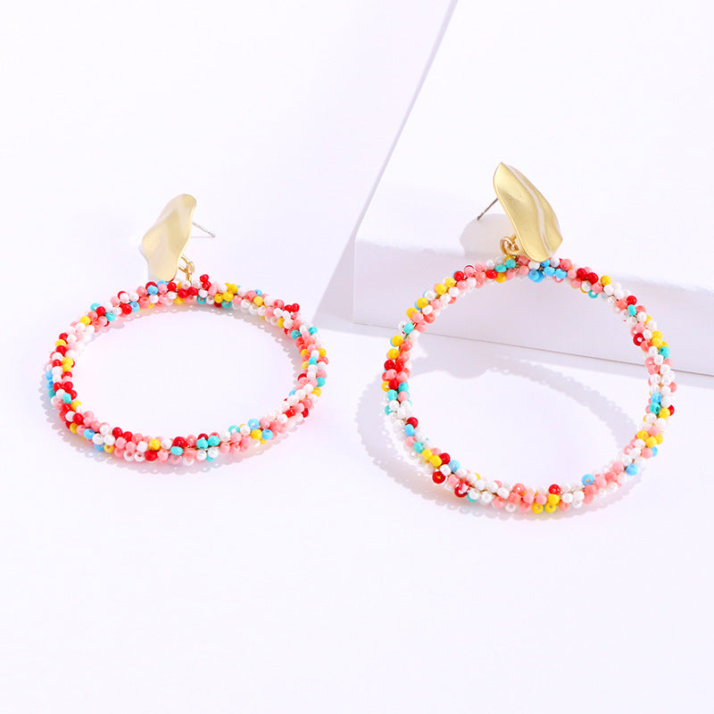 Bohemian exaggerated color rice bead earrings