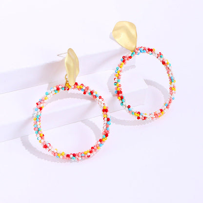 Bohemian exaggerated color rice bead earrings